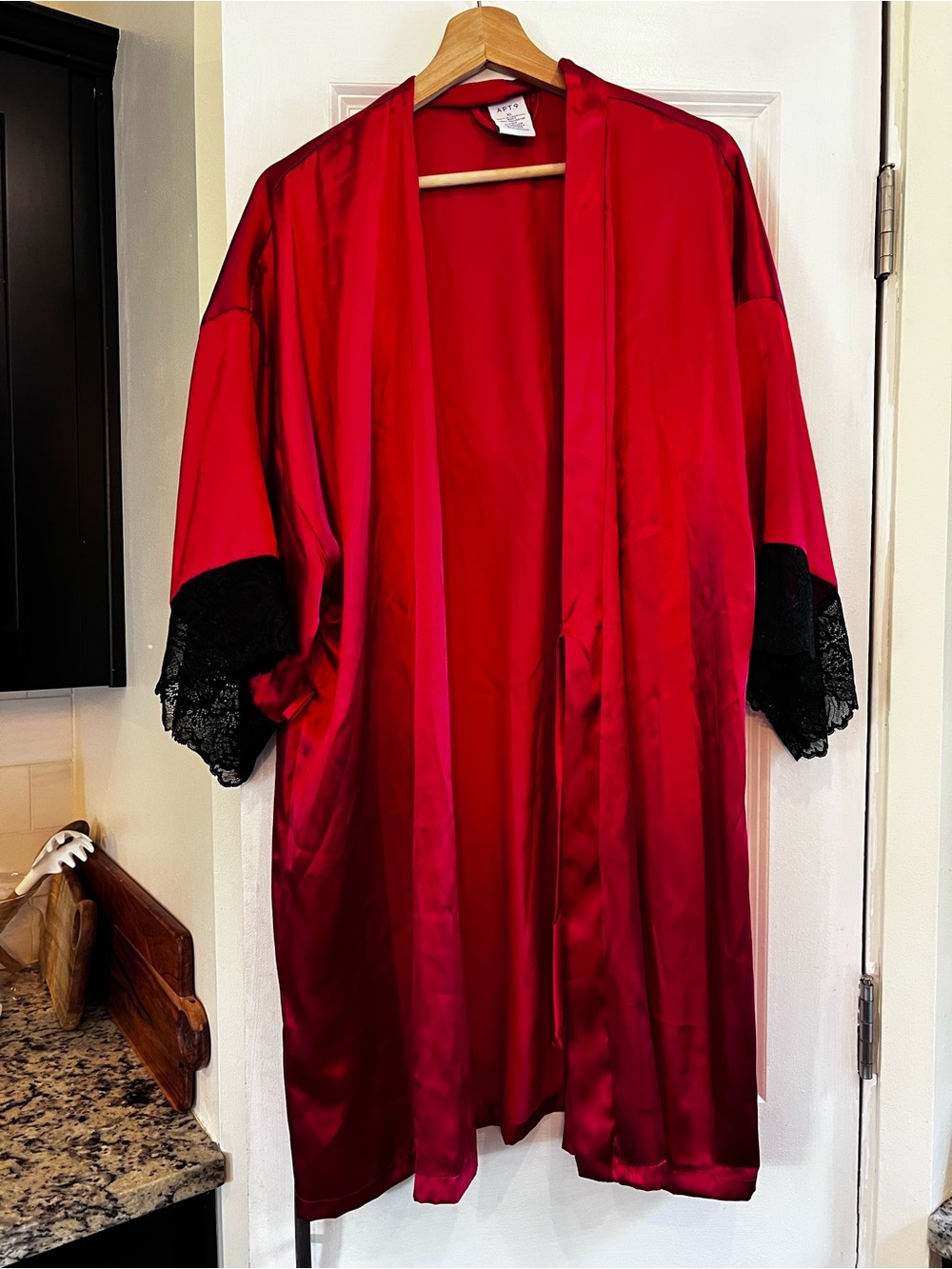Apt. 9 Red Satin Robe with Black Lace Trim